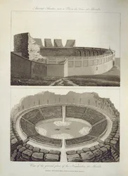 Ancient Theatre, Now a Plaza de Toros, and a View of the Ground Plan of the Naumachia, at Merida, 1816